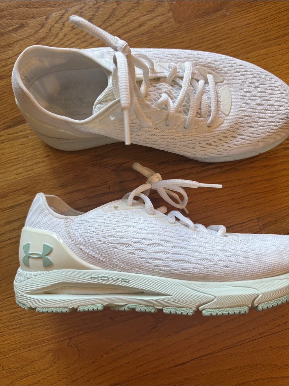 Under Armour Women’s White Mesh Running Shoes with Mint Accent